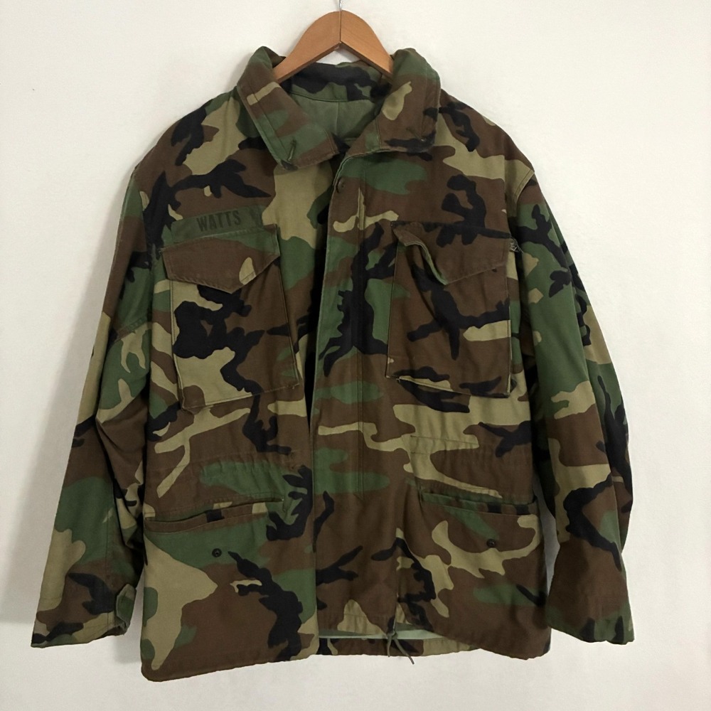 Vtg‎ 90s US Army Woodland Camo Cold Weather Field Coat Mens M Military Jacket